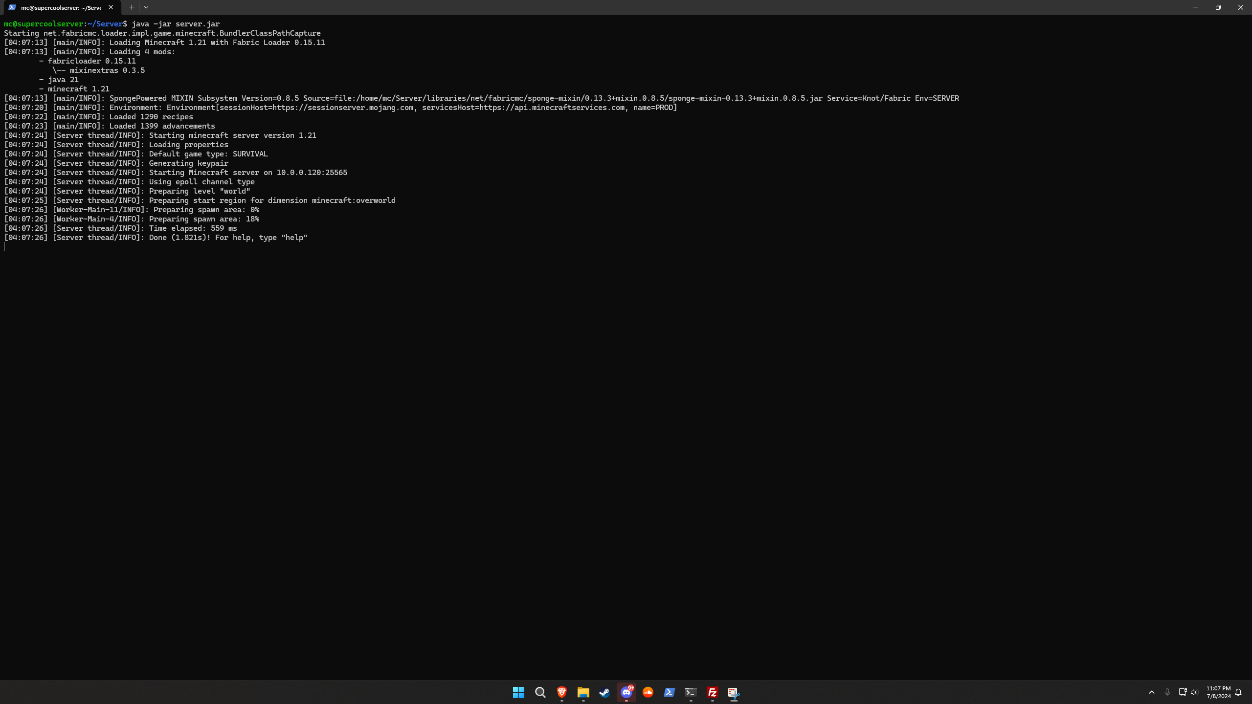 mc server starting